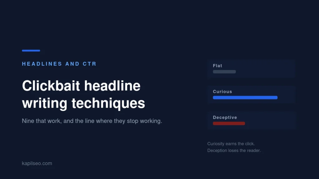 Clickbait headline writing techniques, showing how curiosity driven headlines outperform flat and deceptive ones