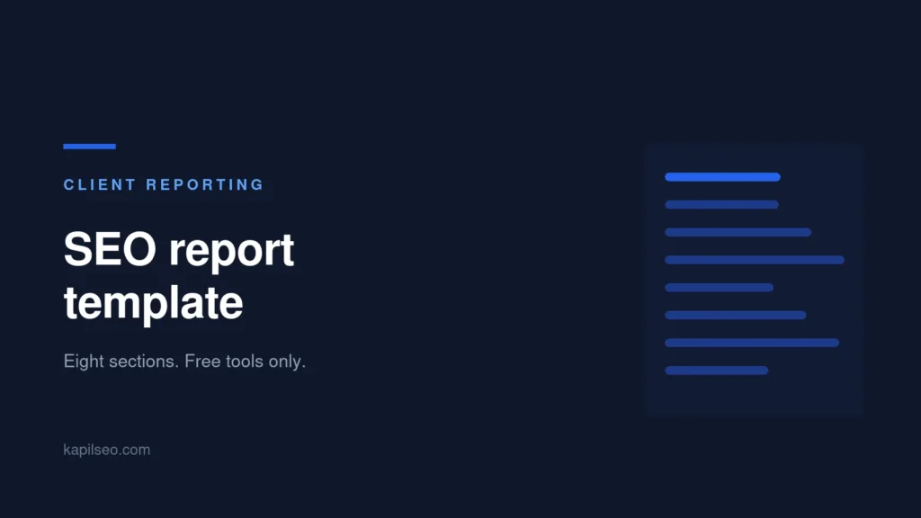 SEO report template with eight sections built from free tools